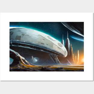 Futuristic illustration of spaceship Posters and Art